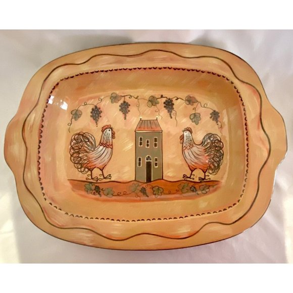 Lang Redware Wine Country Large 16 x 12 Platter Serving Dish Ovenware Folkart - Picture 1 of 7